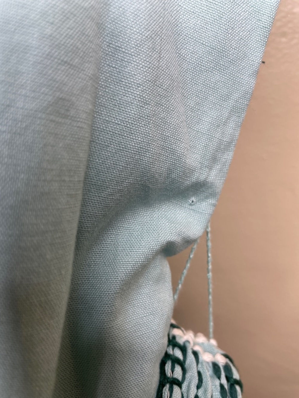 ZARA Blue Green Bloggers Fav Embroidered Linen Caftan Tunic Belted Dress NWT Lg - Picture 11 of 16